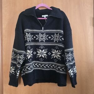 Grey Bandit Oversized Black & Tan Snowflake Nordic Sweater Size M